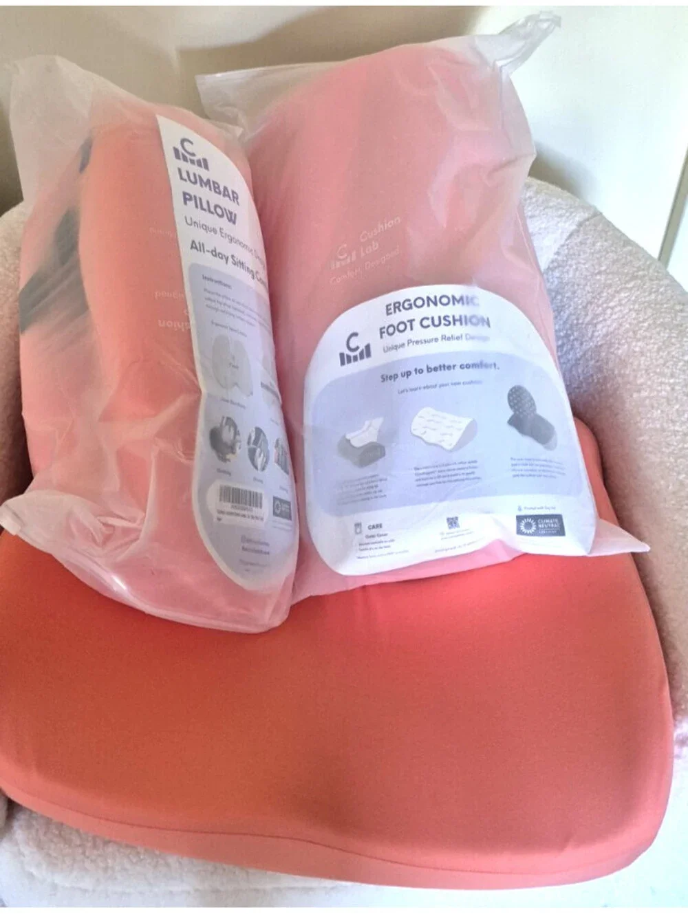 CUSHION LAB Ultimate Sitting Comfort Bundle - Open Box - Coral - Size Large Seat